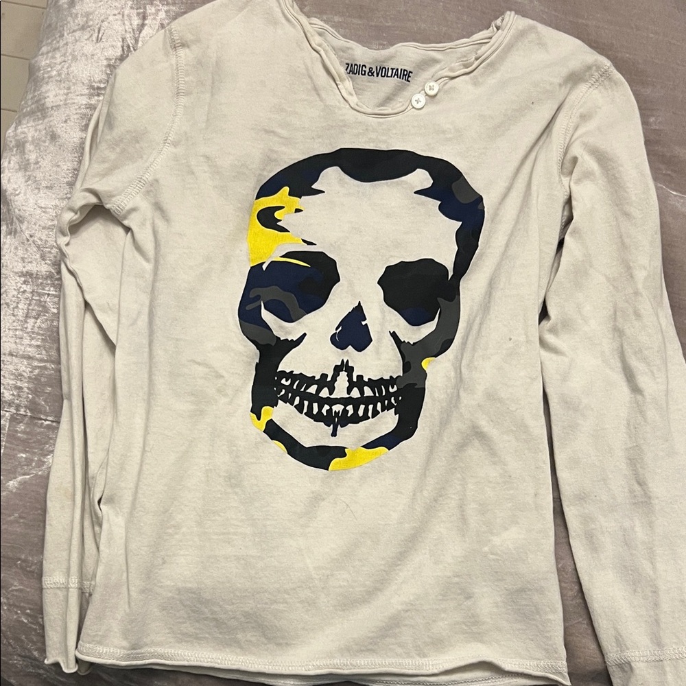 Zadig & Voltaire Kids Long Sleeve Skull Tee - White and Yellow